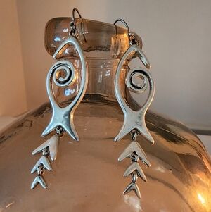 Silver Swirl Fish Earrings